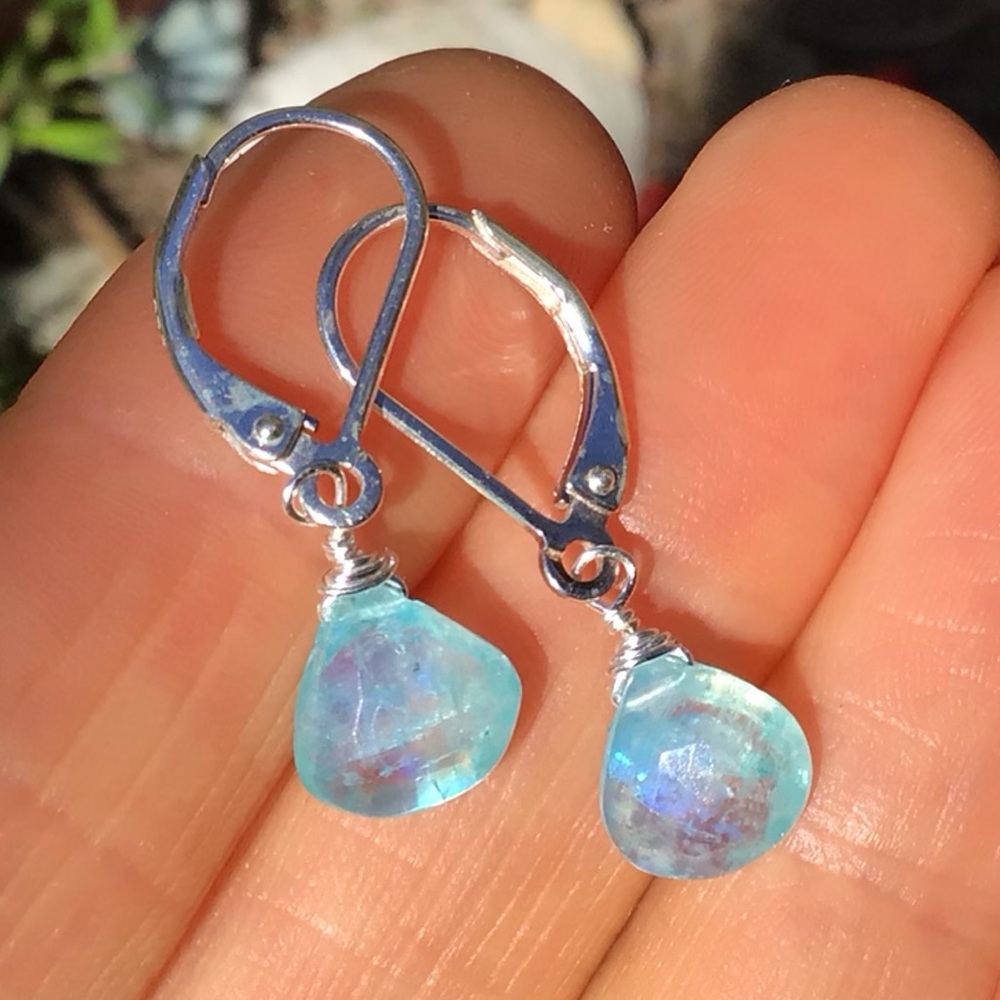 Natural Genuine Aquamarine Sterling Silver Sundance Charm Earrings